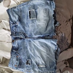 Distressed jean shorts